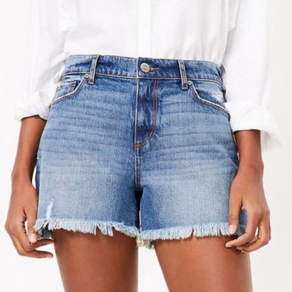 Ann Taylor LOFT Stretch Denim Raw Hem Cut-Off Shorts - Picture 2 of 11